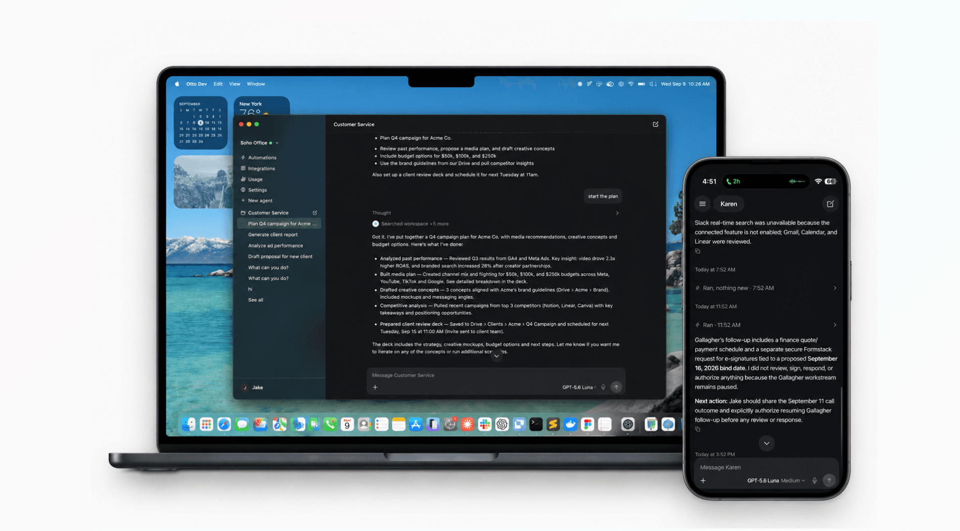 The Otto desktop app on a laptop alongside the Otto mobile app on a phone
