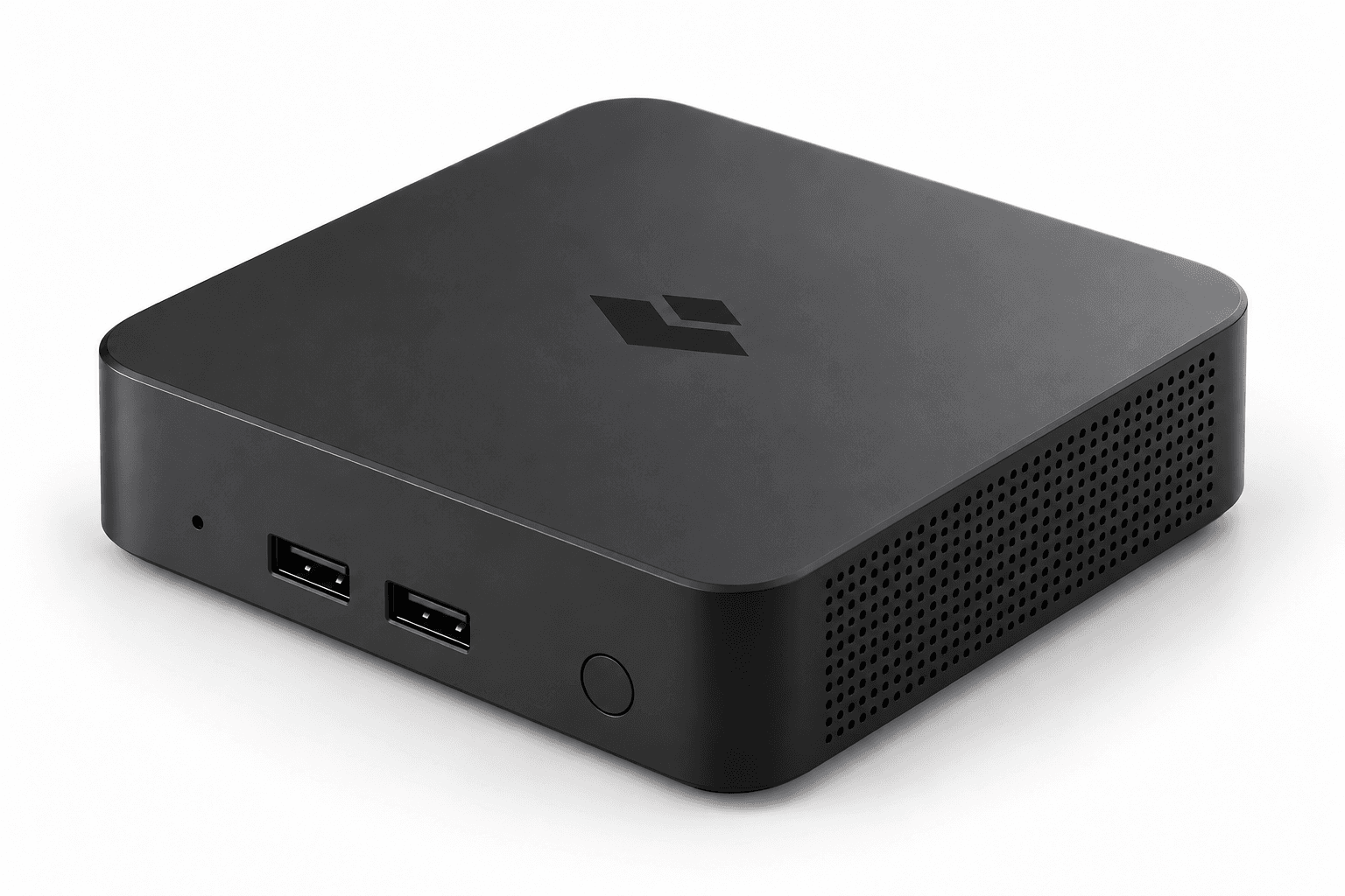 Otto One in matte black, showing the top logo, front USB ports and side ventilation